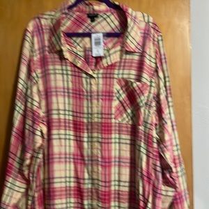 Torrid button front yellow, pink, teal and peach plaid blouse
